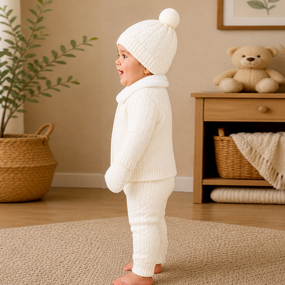 5 PCS Blue Wings & Ivory Soft Collar,Premium Knitted Winter Head to bottom Clothing Set for Baby
