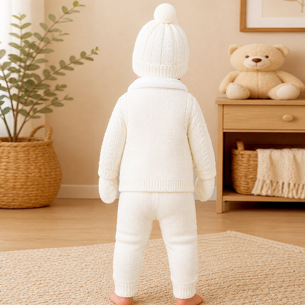 5 PCS Blue Wings & Ivory Soft Collar,Premium Knitted Winter Head to bottom Clothing Set for Baby