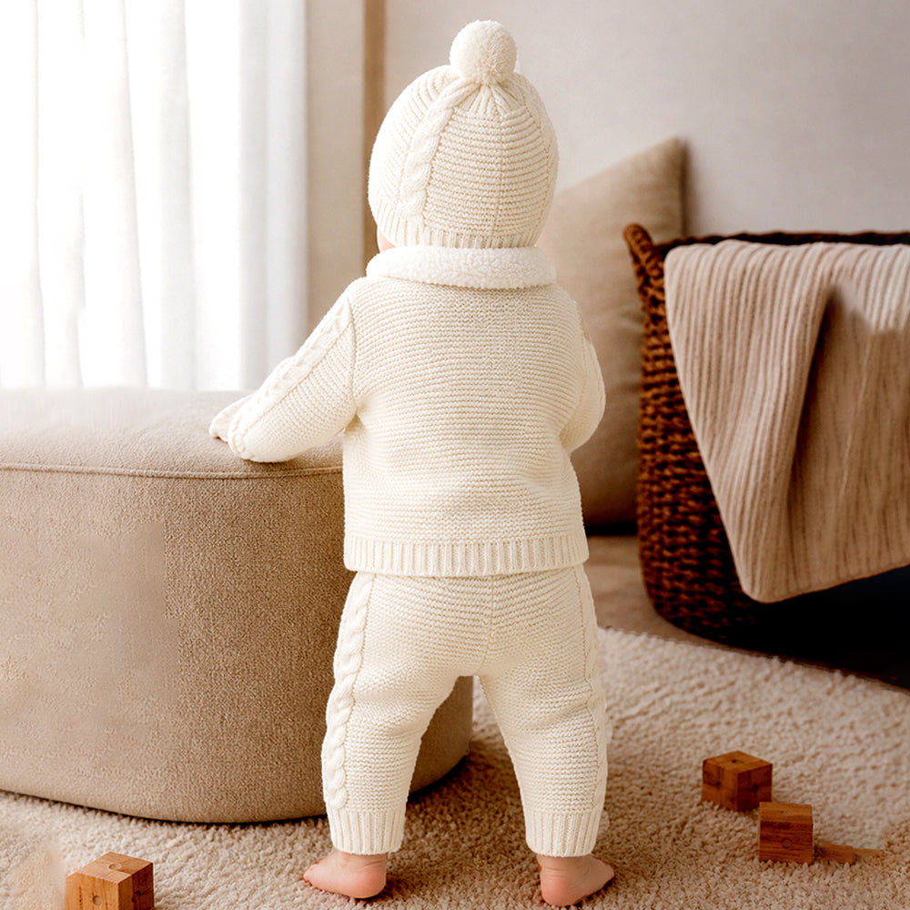 5 PCS Brown Wings & Ivory Soft Collar,Premium Knitted Winter Head to bottom Clothing Set for Baby