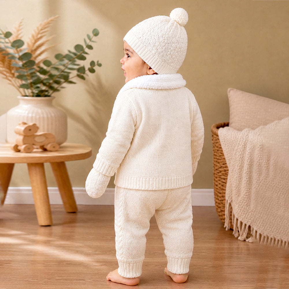 5 PCS Pink Wings & Ivory Soft Collar,Premium Knitted Winter Head to bottom Clothing Set for baby
