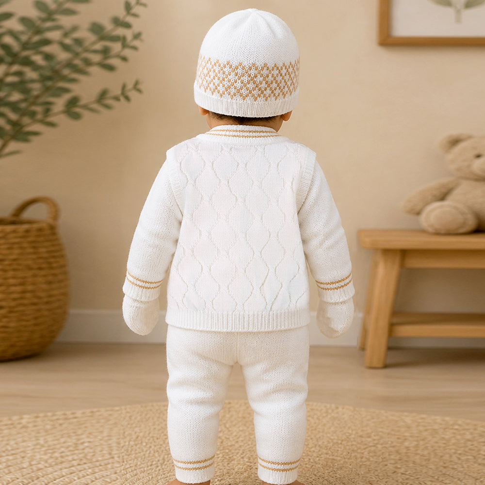 6 PCS Flower  Brown & Ivory  Premium Knitted Winter Head to bottom Clothing Set for Baby