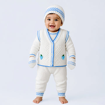 6 PCS Grape  Blue & Ivory Premium Knitted Winter Head to bottom Clothing Set for Baby
