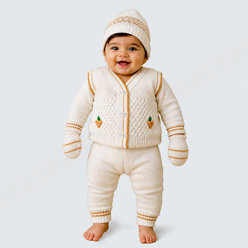 6 PCS Grape  Brown & Ivory Premium Knitted Winter Head to bottom Clothing Set for Baby