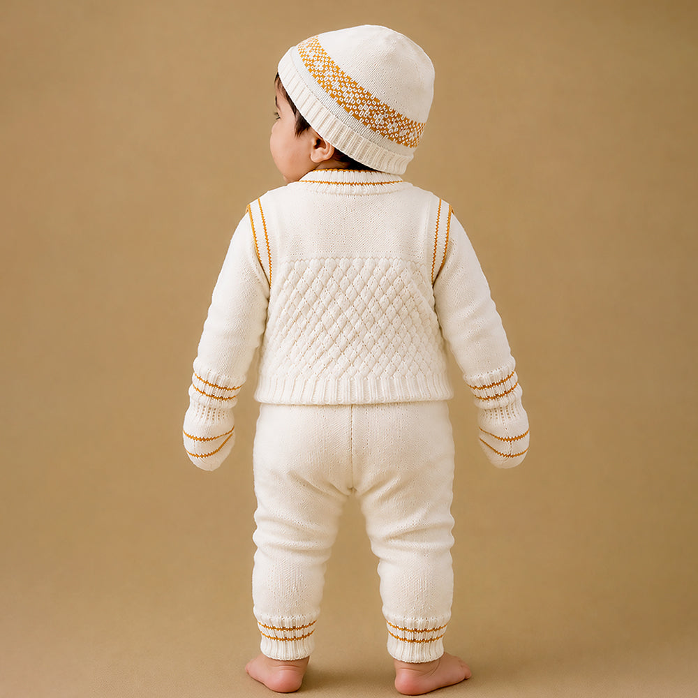 6 PCS Grape  Brown & Ivory Premium Knitted Winter Head to bottom Clothing Set for Baby