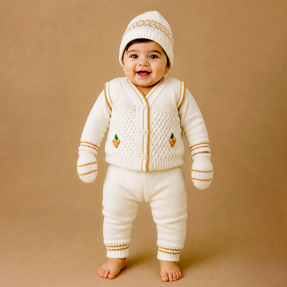 6 PCS Grape  Brown & Ivory Premium Knitted Winter Head to bottom Clothing Set for Baby