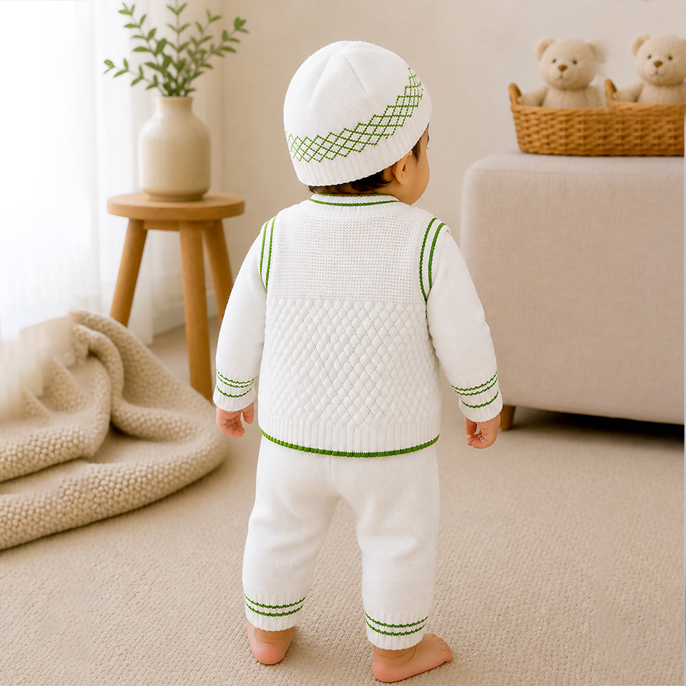 6 PCS Grape Green & Ivory  Premium Knitted Winter Clothing Set for Baby