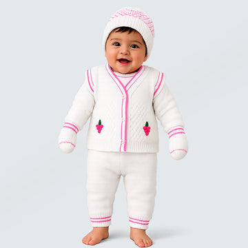 6PCS Grape Pink &  Ivory Premium Knitted Winter Clothing Set for Baby