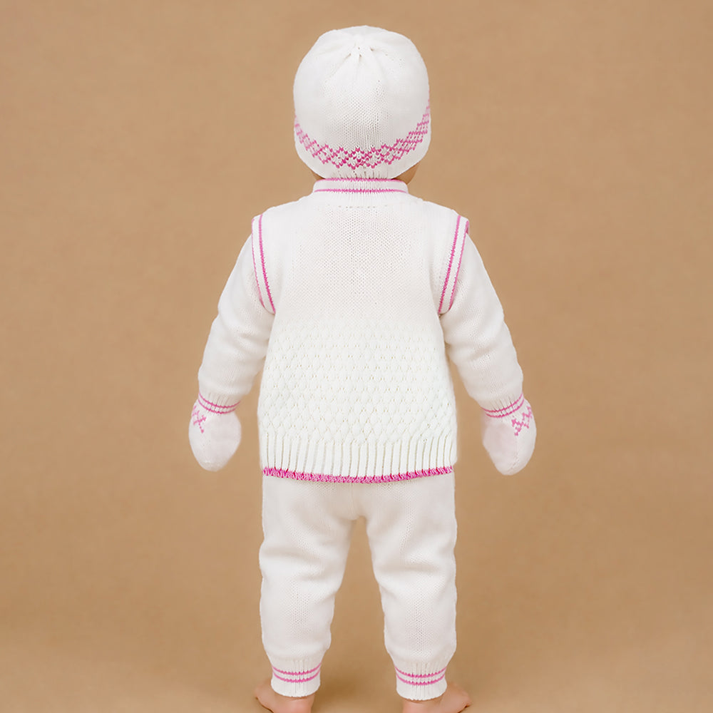6PCS Grape Pink &  Ivory Premium Knitted Winter Clothing Set for Baby