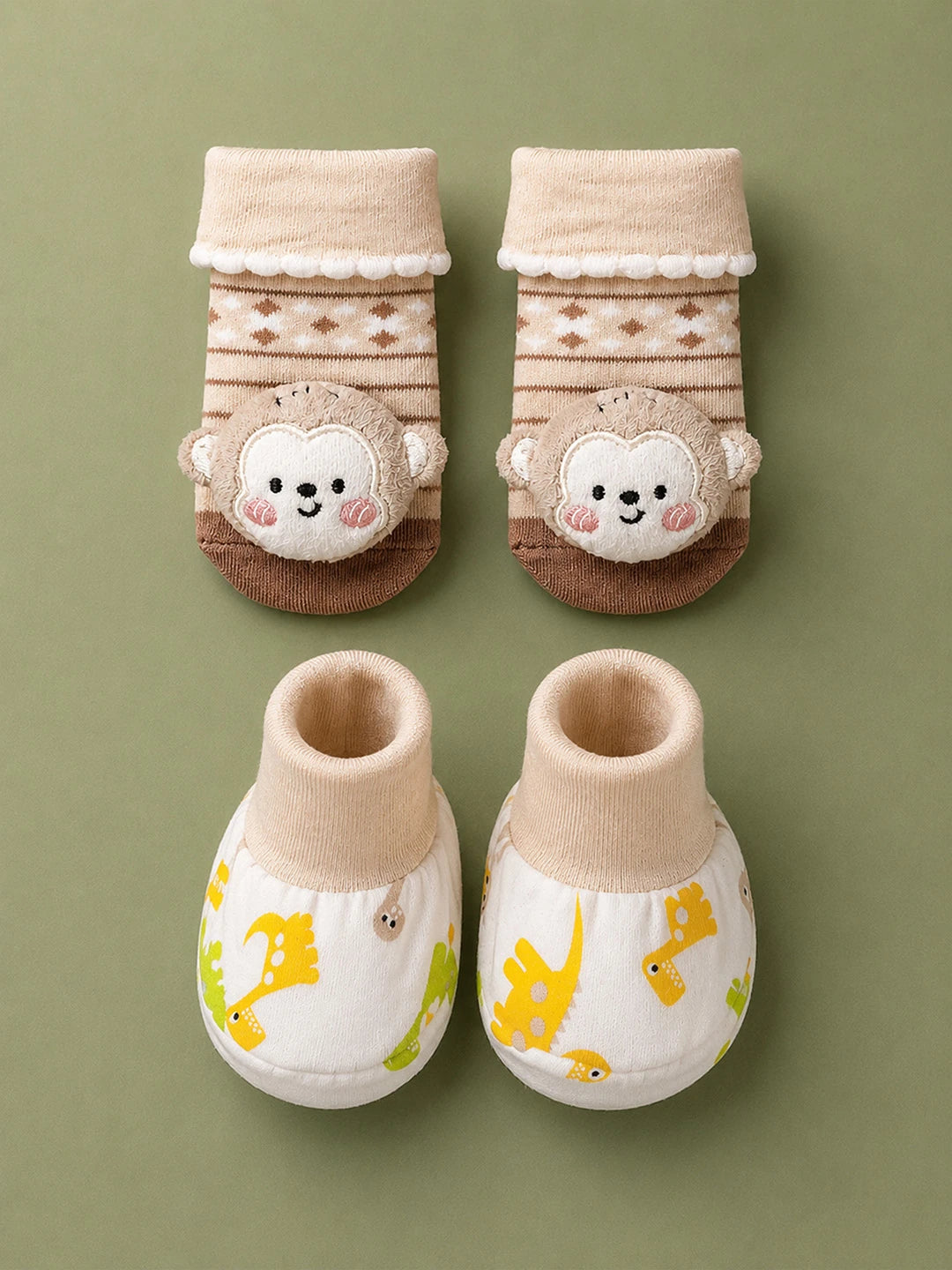 9 Pcs Beige Animals print Newborn Baby All Season Wear, Net Gift Hamper set, 0-6 months