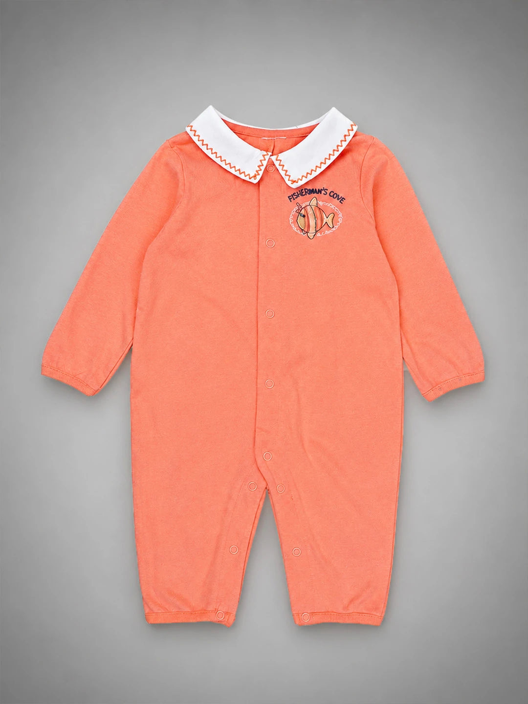 9 Pcs Peach Fishy Print Newborn Baby All Season Wear, Net Gift Hamper set, 0-6 months