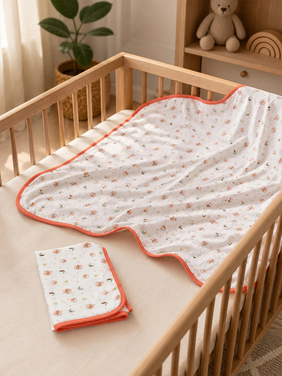 9 Pcs Peach Fishy Print Newborn Baby All Season Wear, Net Gift Hamper set, 0-6 months