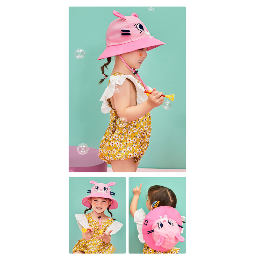 3d Black whisker Bunny Wide Coverage Sun Hat for Kids& Toddlers with Adjustable Strap