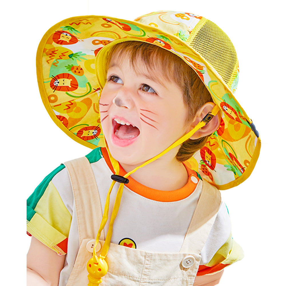Yellow Lion breathable Net wide brim Sun Hat for Kids& Toddlers with Adjustable Strap