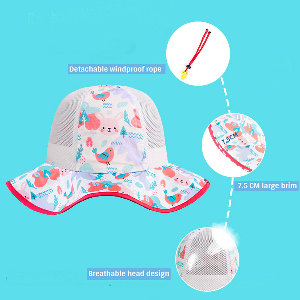White Rabbit breathable Net wide brim Sun Hat for Kids& Toddlers with Adjustable Strap