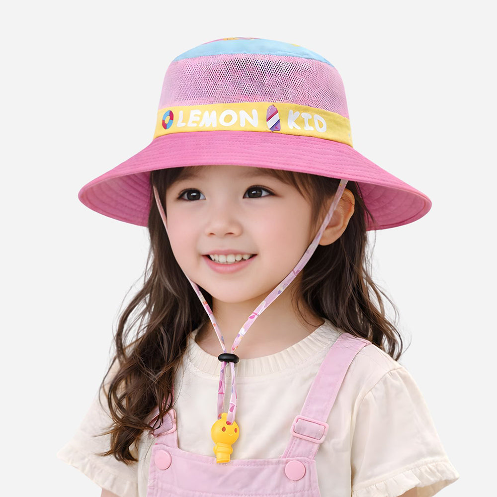 Pink Bunny Print Breathable Mesh Wide Brim Sun Hat for Kids & Toddlers with Adjustable Strap
