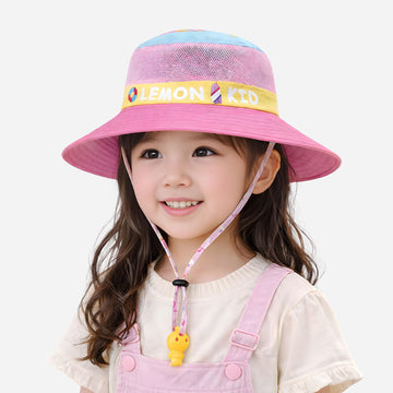 Pink Bunny Print Breathable Mesh Wide Brim Sun Hat for Kids & Toddlers with Adjustable Strap