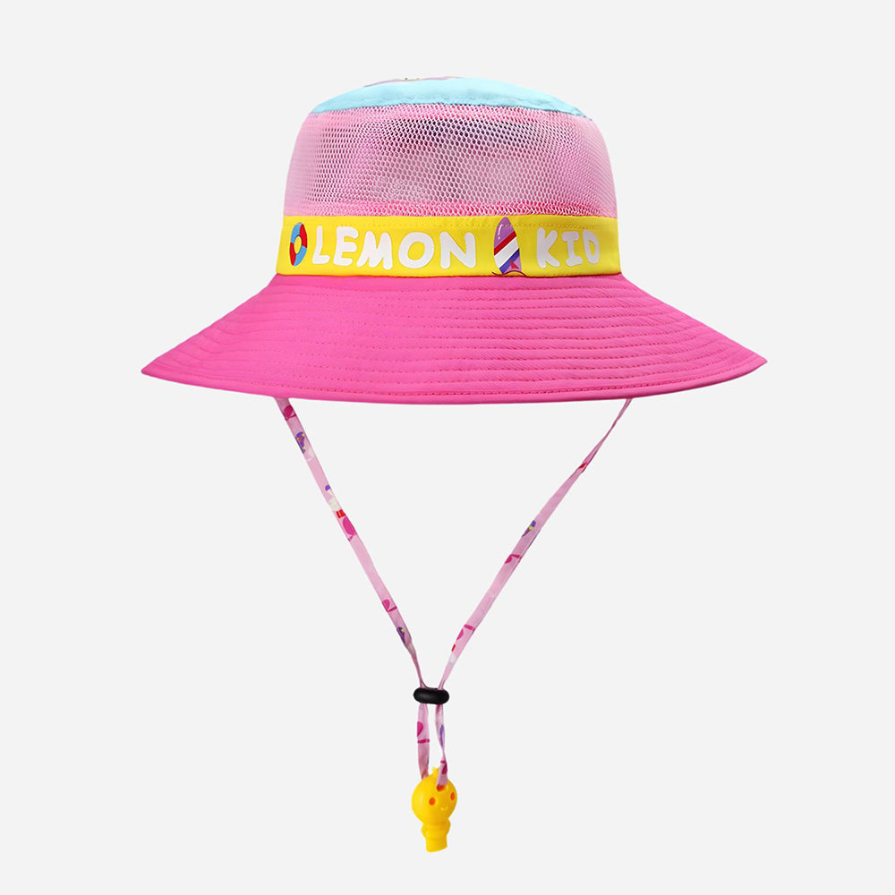 Pink Bunny Print Breathable Mesh Wide Brim Sun Hat for Kids & Toddlers with Adjustable Strap