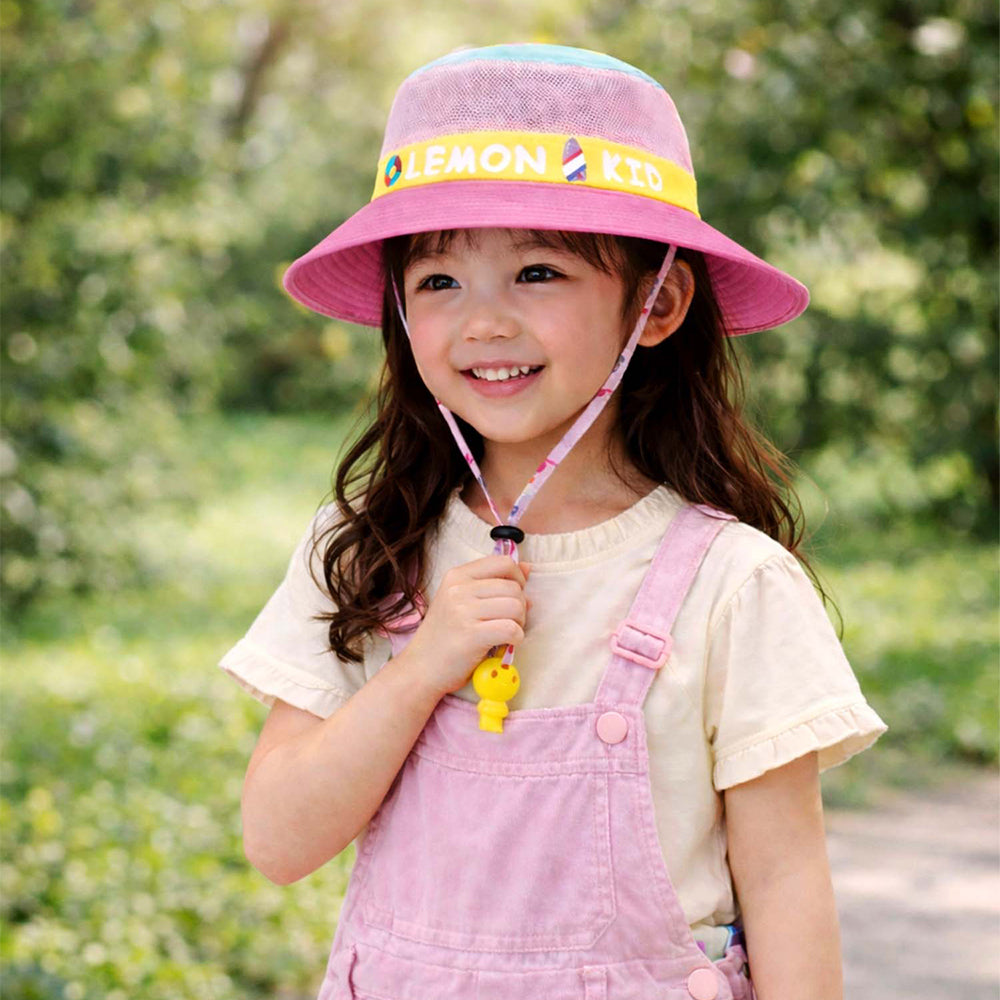 Pink Bunny Print Breathable Mesh Wide Brim Sun Hat for Kids & Toddlers with Adjustable Strap