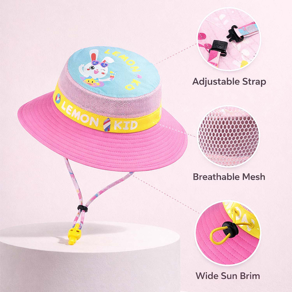 Pink Bunny Print Breathable Mesh Wide Brim Sun Hat for Kids & Toddlers with Adjustable Strap