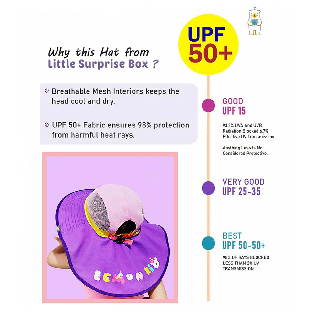 Purple & Pink Unicorn Patch Breathable Mesh Wide Brim Sun Hat for Kids & Toddlers with Adjustable Strap