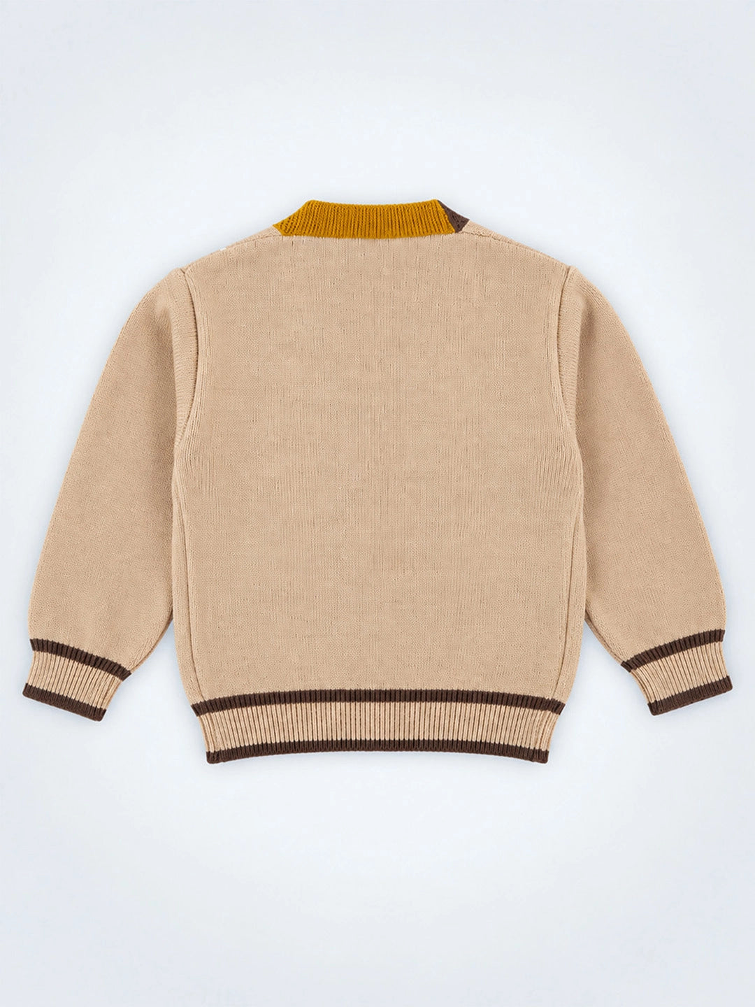 Beige V-Neck Puppy Pocket V Neck Winter Cardigan Sweater for Kids