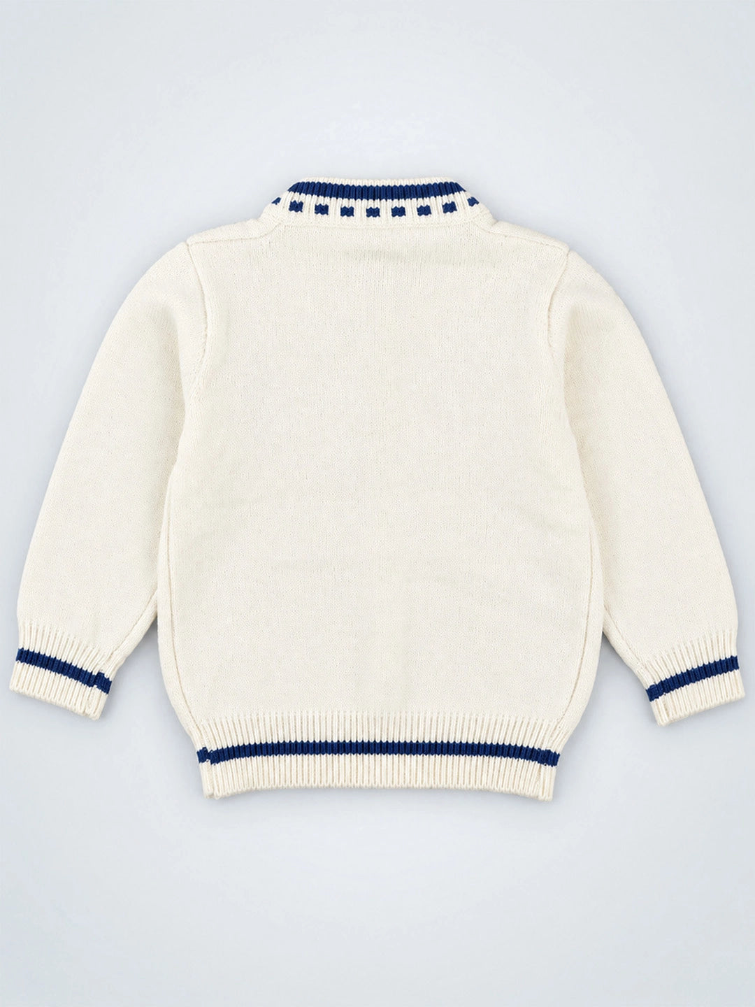 Cream & Blue Bow Mushroom Knitted Winter Cardigan Sweater for Kids