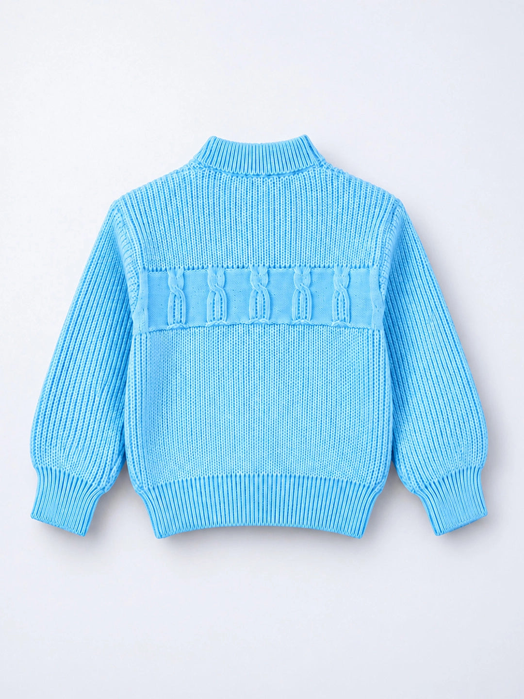 Blue Bow & Pom-Pom Knitted Winter Cardigan Sweater for Girls