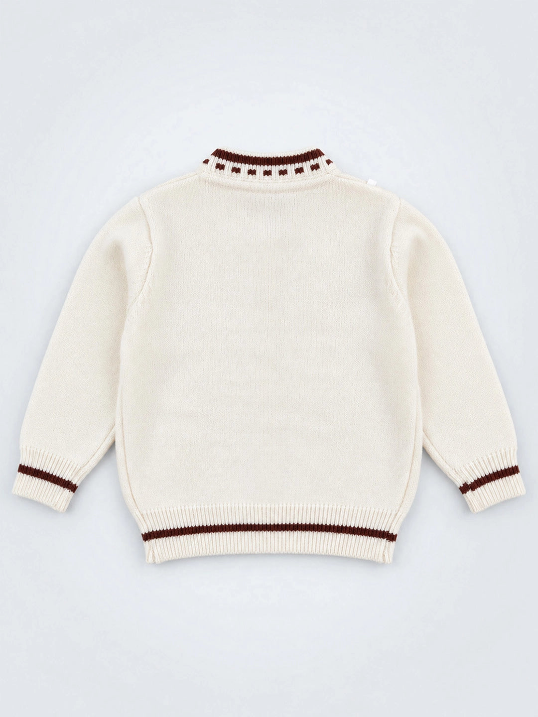 Cream & Brown Bow Mushroom Knitted Winter Cardigan Sweater for Kids