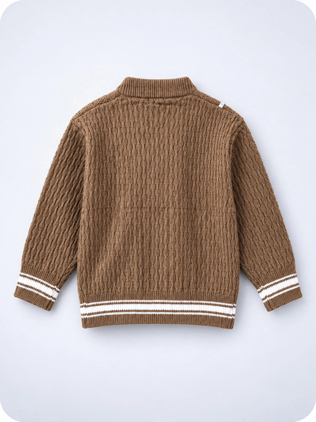 Brown Cable-Knit Winter Cardigan Sweater with Detachable Teddy Clip for Kids