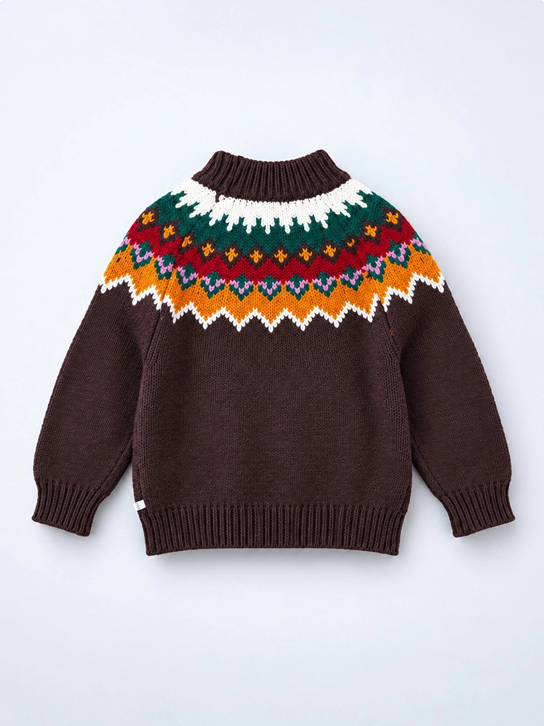 Brown Multi Color Pompom Winter Cardigan Sweater for Kids