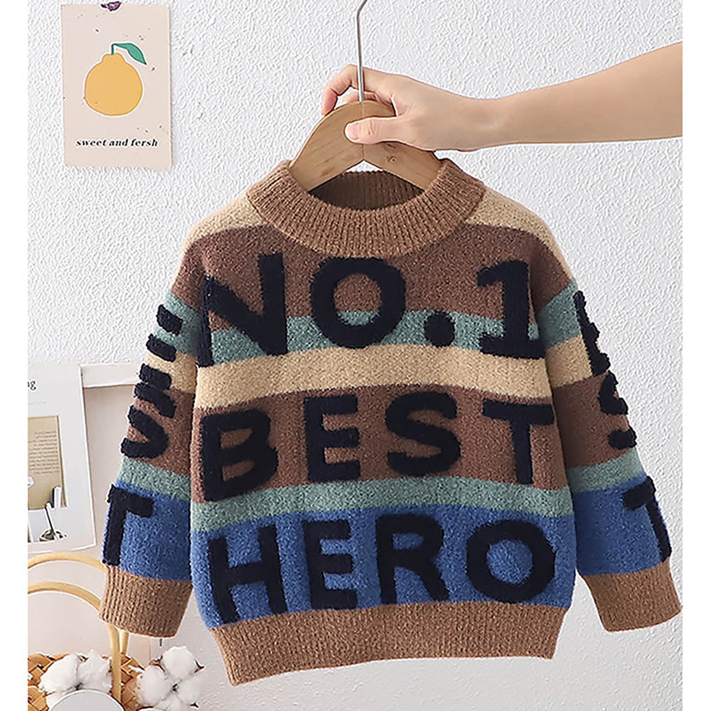 Brown No 1 Hero themed Knitted Warmer Cardigan Sweater for Kids