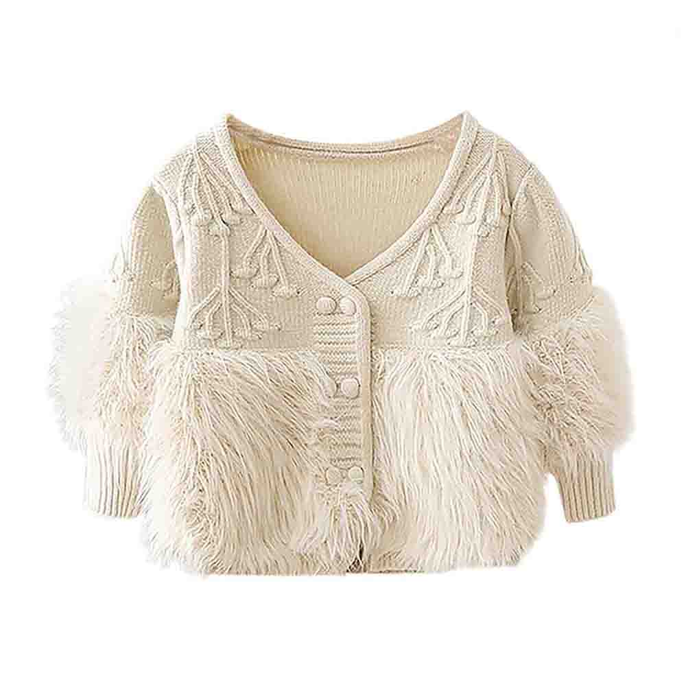 Cream Furry Knitted cardigan Sweater for Kids