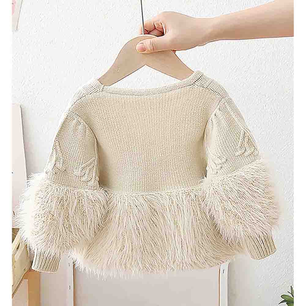 Cream Furry Knitted cardigan Sweater for Kids