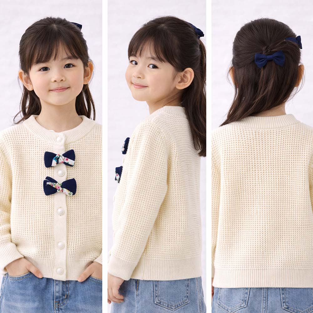 Cream & Blue Bow Knitted Warmer Cardigan, Winter Cardigan Sweater for Kids