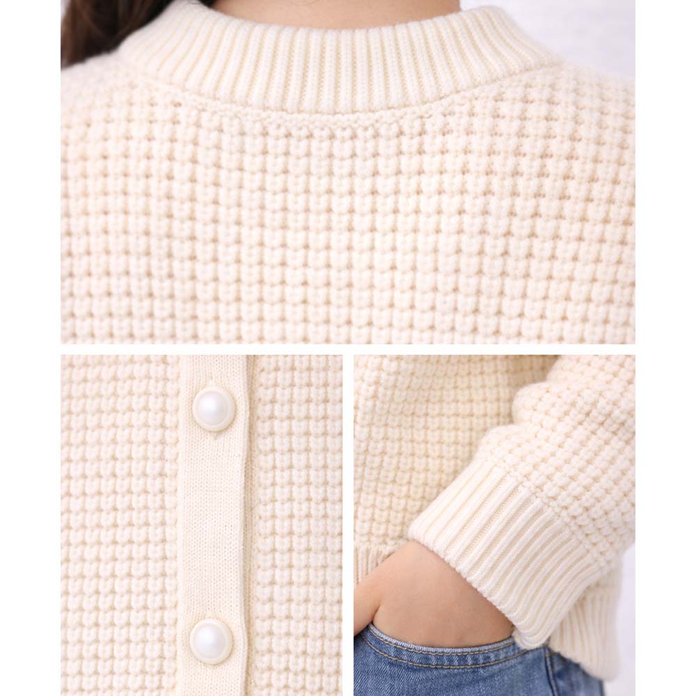 Cream & Blue Bow Knitted Warmer Cardigan, Winter Cardigan Sweater for Kids