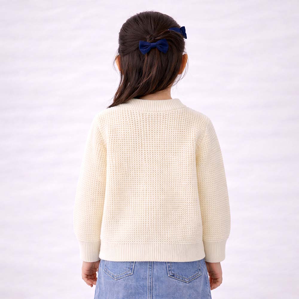 Cream & Blue Bow Knitted Warmer Cardigan, Winter Cardigan Sweater for Kids