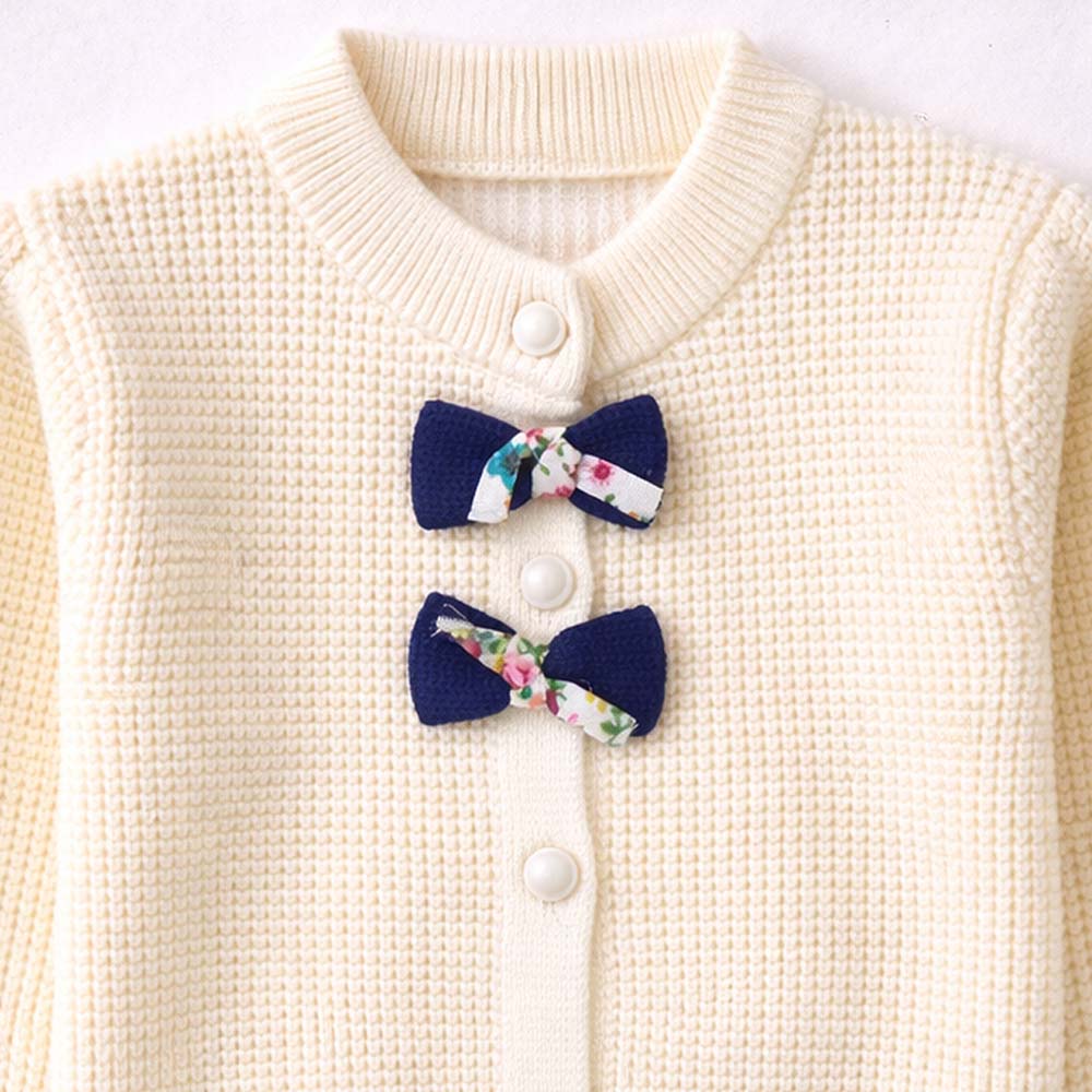 Cream & Blue Bow Knitted Warmer Cardigan, Winter Cardigan Sweater for Kids