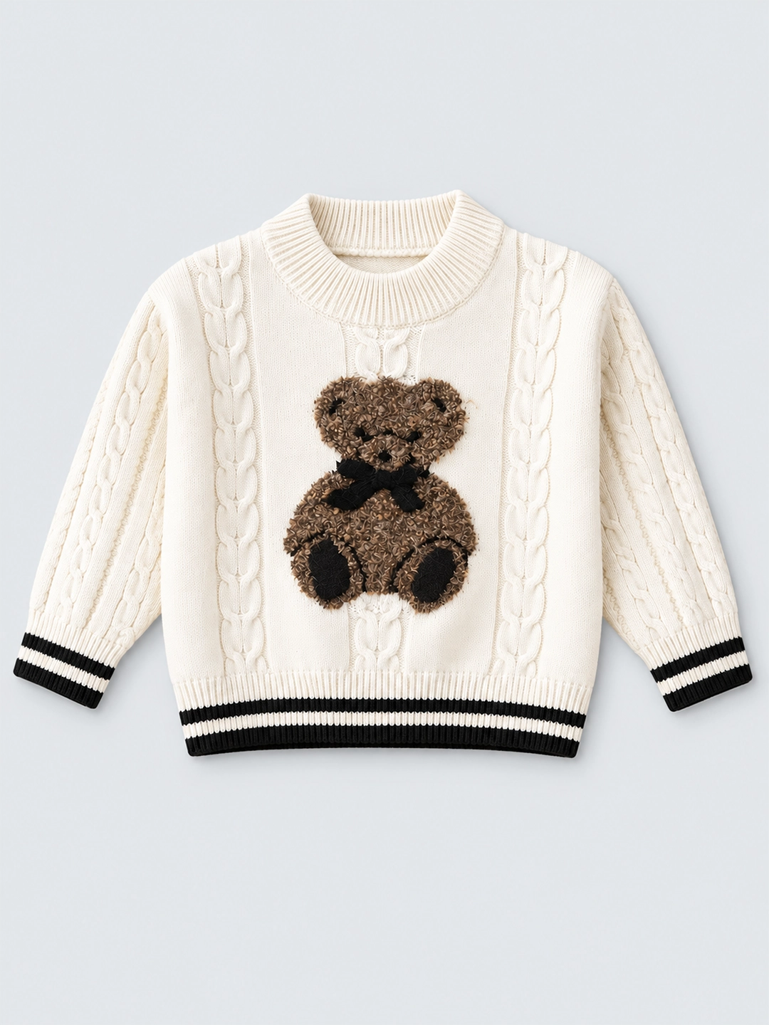 Cream Cable-Knit Teddy Cardigan, Winter Cardigan Sweater for Kids