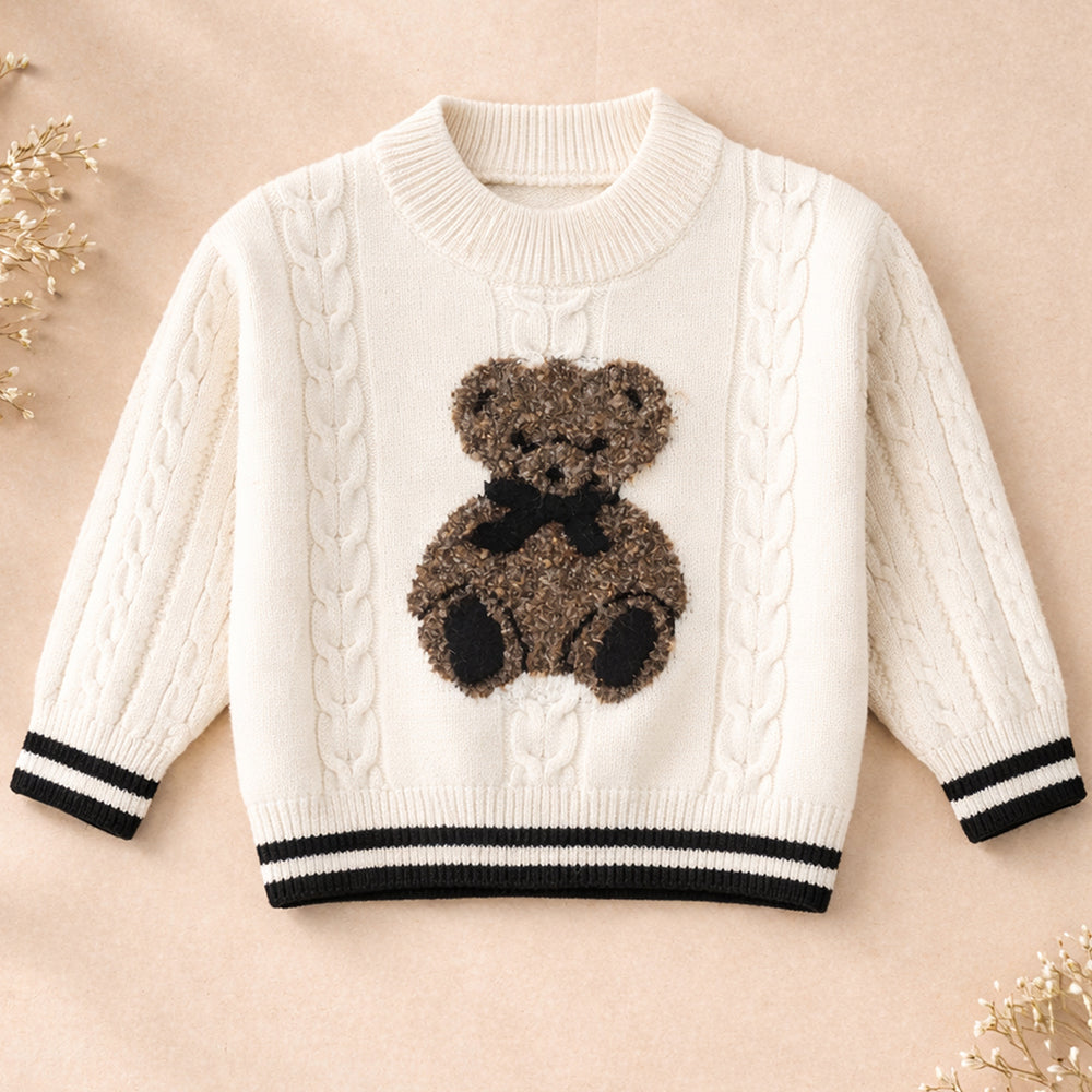 Cream Cable-Knit Teddy Cardigan, Winter Cardigan Sweater for Kids