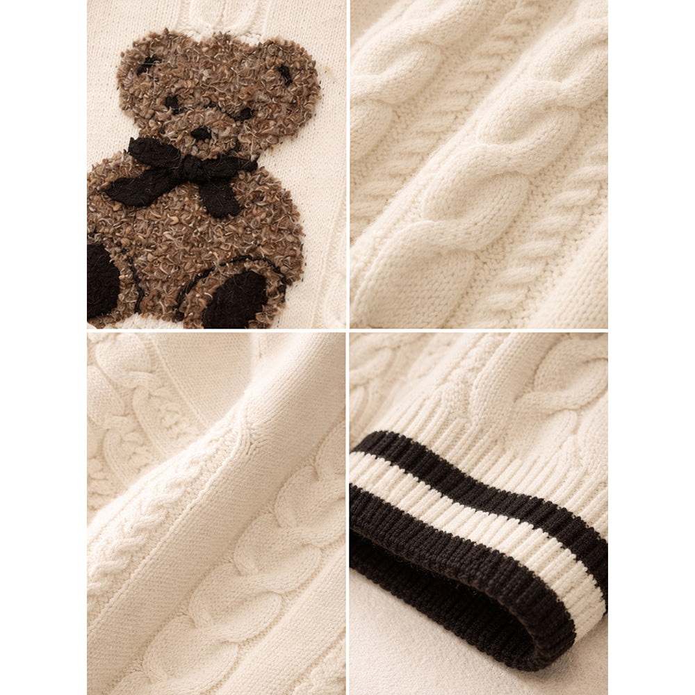 Cream Cable-Knit Teddy Cardigan, Winter Cardigan Sweater for Kids