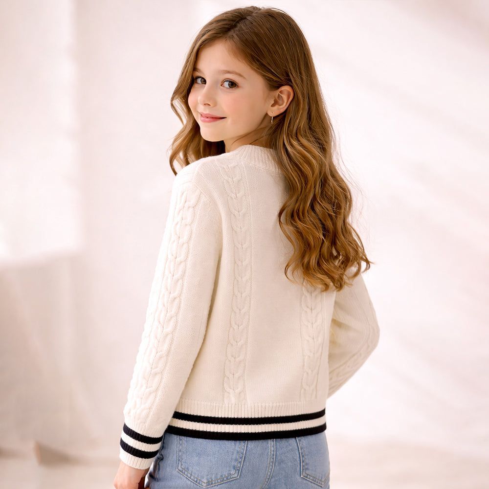 Cream Cable-Knit Teddy Cardigan, Winter Cardigan Sweater for Kids