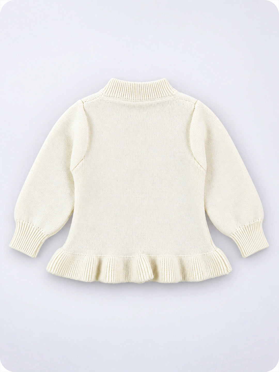 Cream Daisy Knitted Peplum Winter Cardigan Sweater for Girls