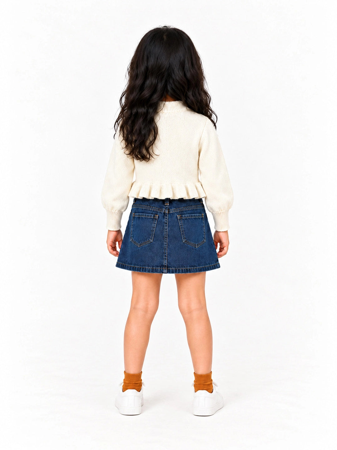 Cream Daisy Knitted Peplum Winter Cardigan Sweater for Girls