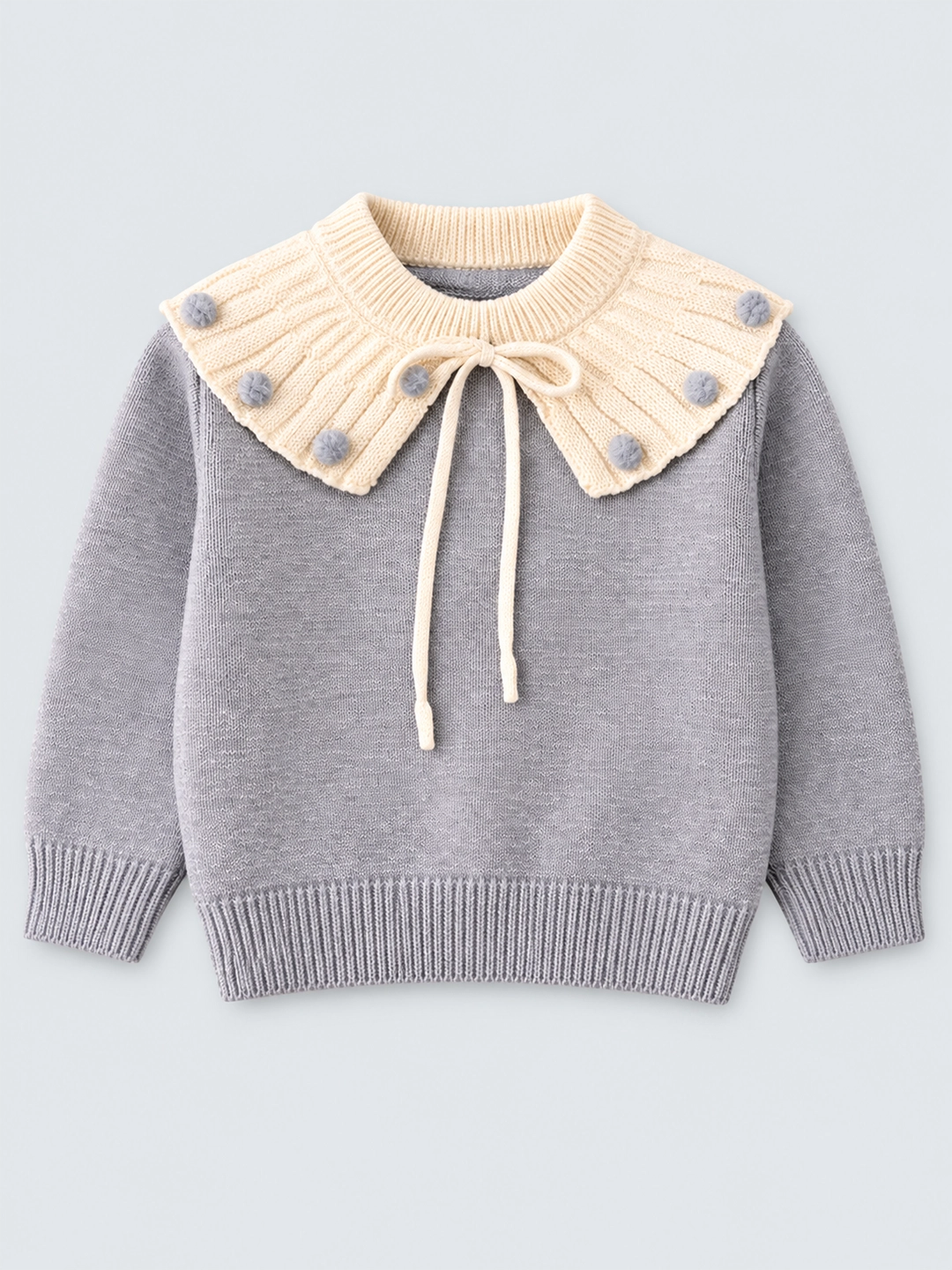Cream & Grey Dot Collar Winter Cardigan, Winter Cardigan Sweater for Kids
