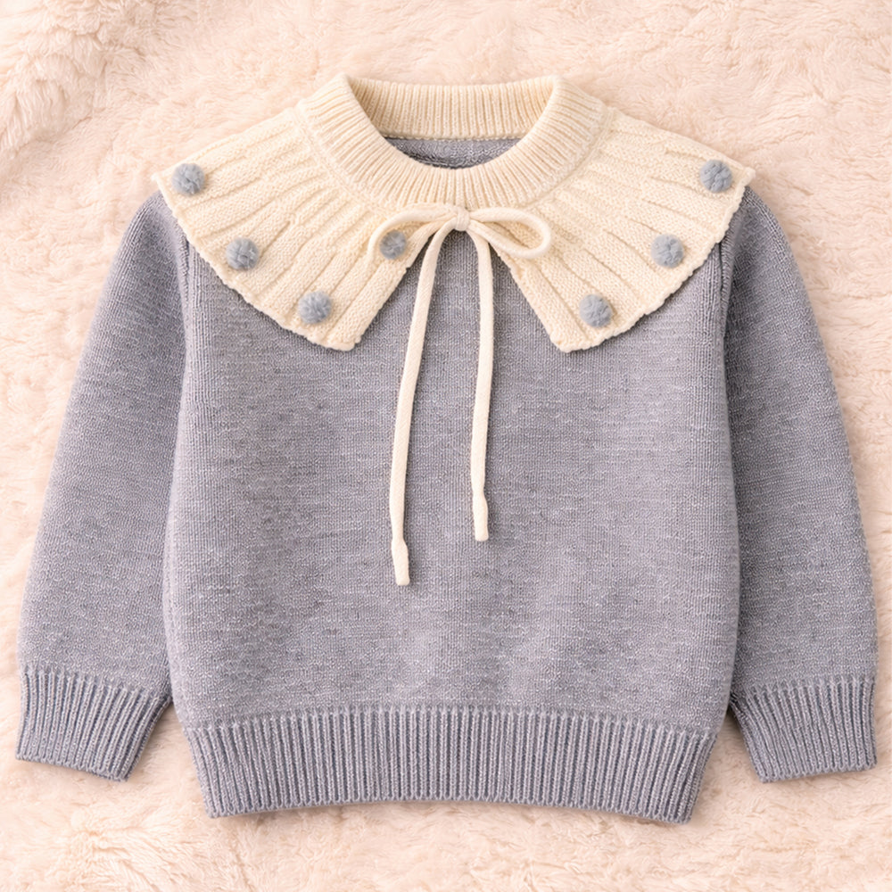 Cream & Grey Dot Collar Winter Cardigan, Winter Cardigan Sweater for Kids