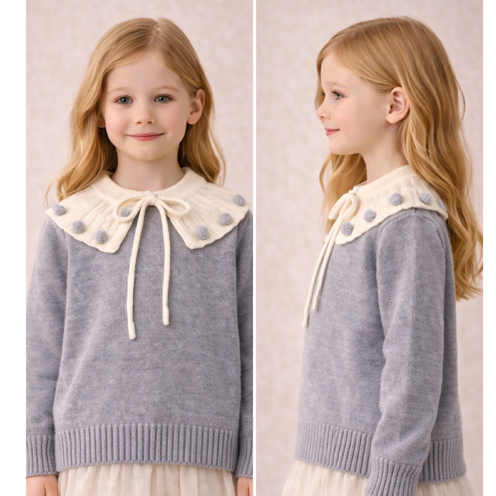 Cream & Grey Dot Collar Winter Cardigan, Winter Cardigan Sweater for Kids