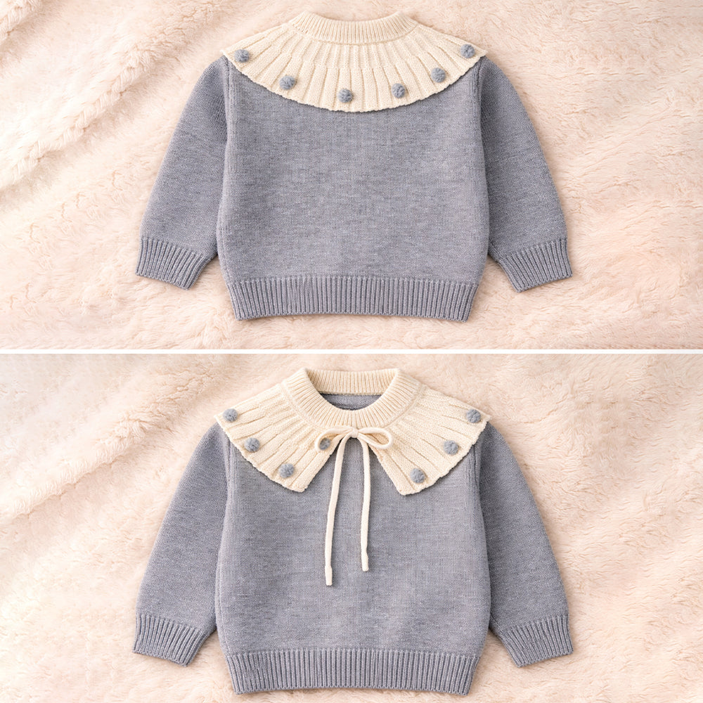 Cream & Grey Dot Collar Winter Cardigan, Winter Cardigan Sweater for Kids