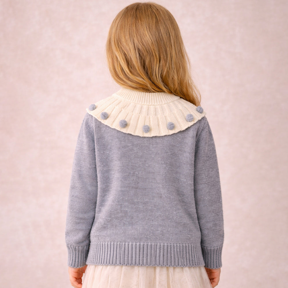 Cream & Grey Dot Collar Winter Cardigan, Winter Cardigan Sweater for Kids