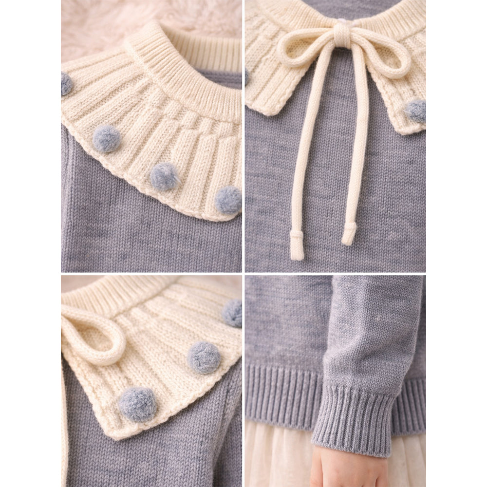 Cream & Grey Dot Collar Winter Cardigan, Winter Cardigan Sweater for Kids