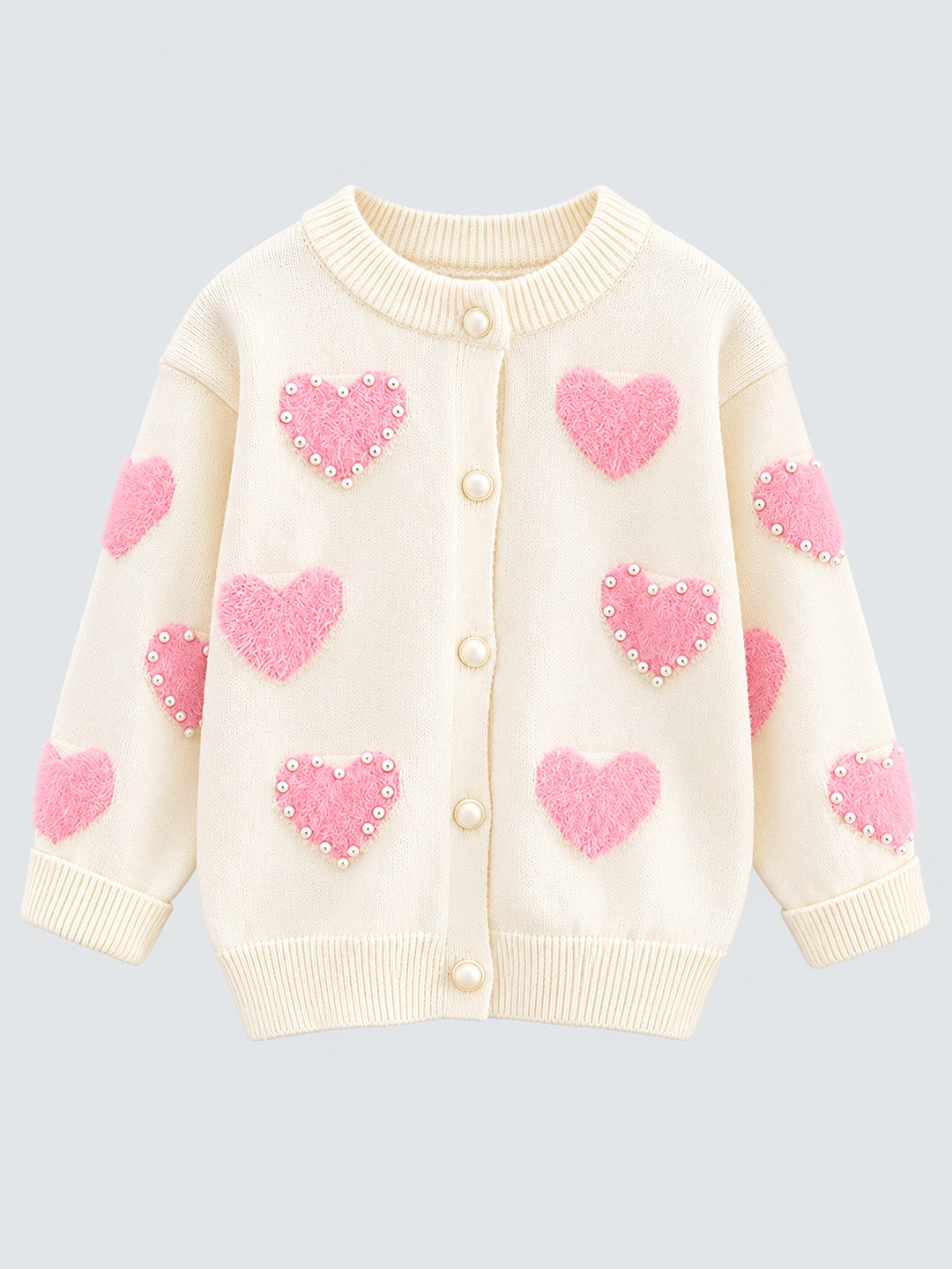Cream Pearl Hearts Warmer cardigan Sweater for Kids